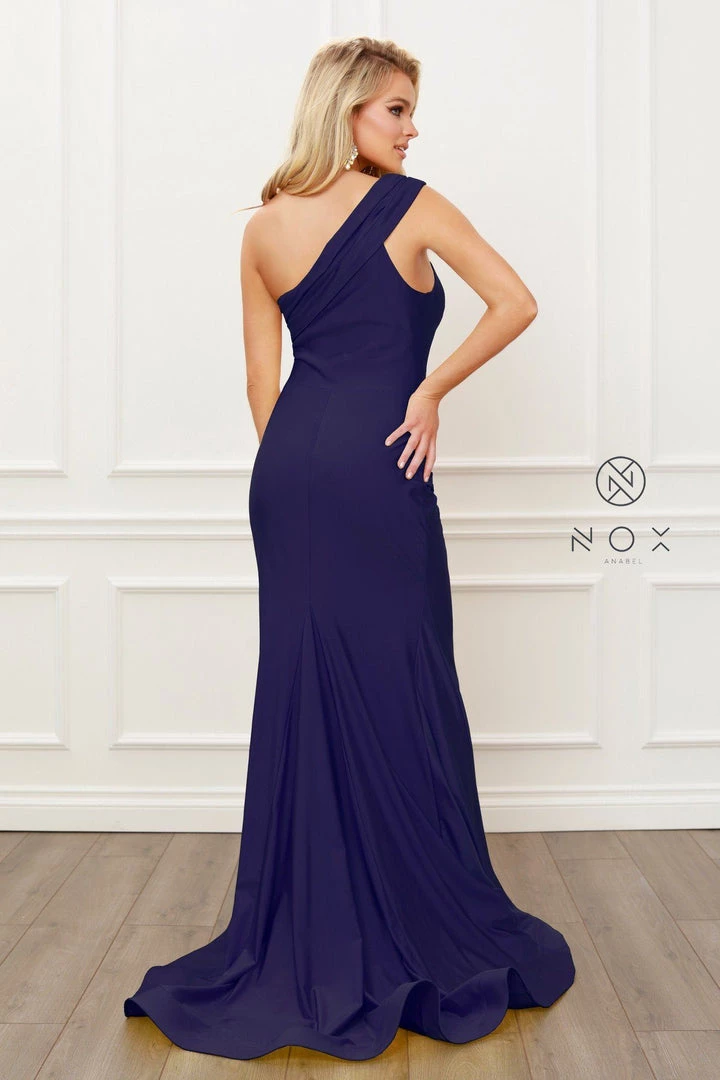 Fitted One Shoulder Slit Gown By Nox Anabel E440 Prom 10 Fitted One Shoulder Slit Gown By Nox Anabel E440 Prom