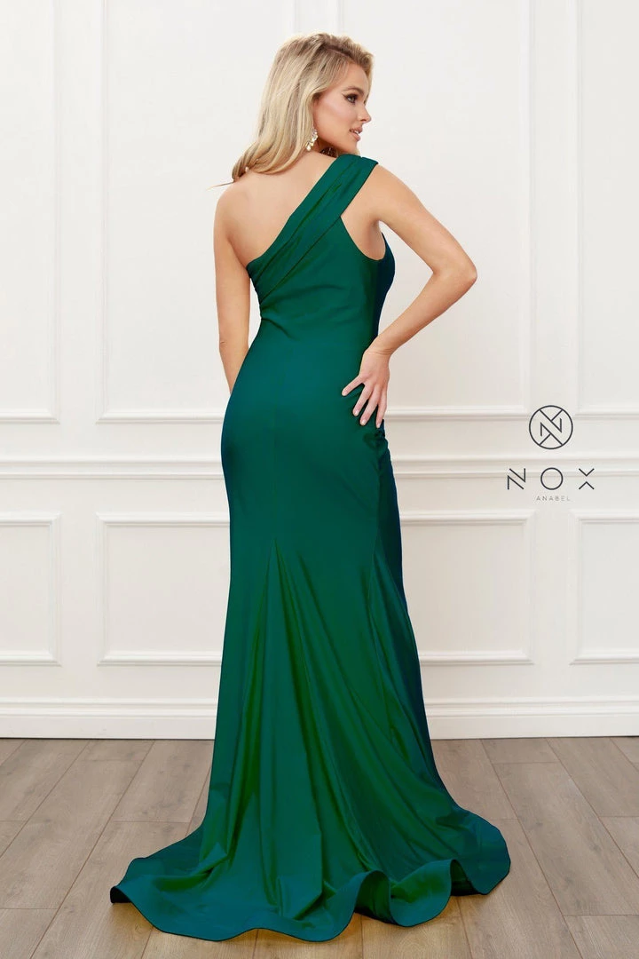 Fitted One Shoulder Slit Gown By Nox Anabel E440 Prom 8 Fitted One Shoulder Slit Gown By Nox Anabel E440 Prom