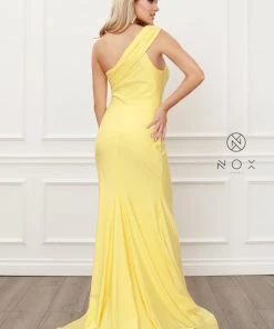 Fitted One Shoulder Slit Gown By Nox Anabel E440 Prom