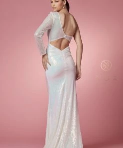 Fitted One Sleeve Sequin Gown By Nox Anabel S1017 Prom