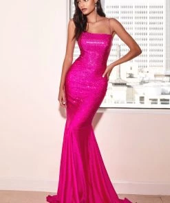 Fitted Rhinestone Lace-Up Gown By Cinderella Divine CD0179