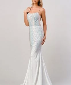 Fitted Rhinestone Lace-Up Gown By Cinderella Divine CD0179