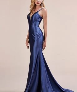 Prom Fitted Satin Dress With Lace Up Back By Cinderella Divine A0632