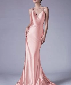 Prom Fitted Satin Dress With Lace Up Back By Cinderella Divine A0632