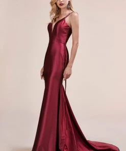 Prom Fitted Satin Dress With Lace Up Back By Cinderella Divine A0632