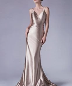 Prom Fitted Satin Dress With Lace Up Back By Cinderella Divine A0632
