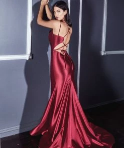 Prom Fitted Satin Dress With Lace Up Back By Cinderella Divine A0632