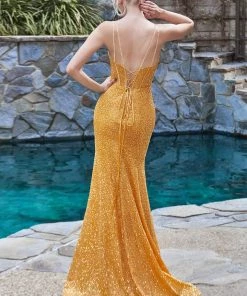 Fitted Sequin Corset Gown By Cinderella Divine CM317