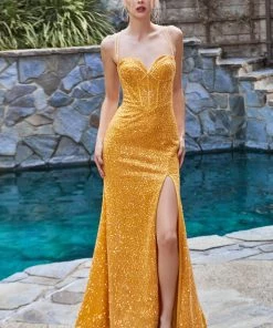 Fitted Sequin Corset Gown By Cinderella Divine CM317