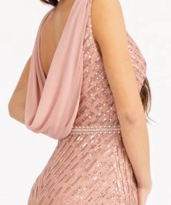 Fitted Sequin Cowl Back Gown By Elizabeth K GL3008