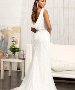 Fitted Sequin Cowl Back Gown By Elizabeth K GL3008