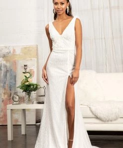 Fitted Sequin Cowl Back Gown By Elizabeth K GL3008