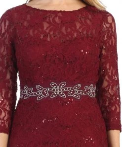 Fitted Sequin Lace Mermaid Dress With 3/4 Sleeves By Celavie 6432L Prom 12 Fitted Sequin Lace Mermaid Dress With 3/4 Sleeves By Celavie 6432L Prom