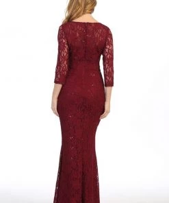 Fitted Sequin Lace Mermaid Dress With 3/4 Sleeves By Celavie 6432L Prom 11 Fitted Sequin Lace Mermaid Dress With 3/4 Sleeves By Celavie 6432L Prom