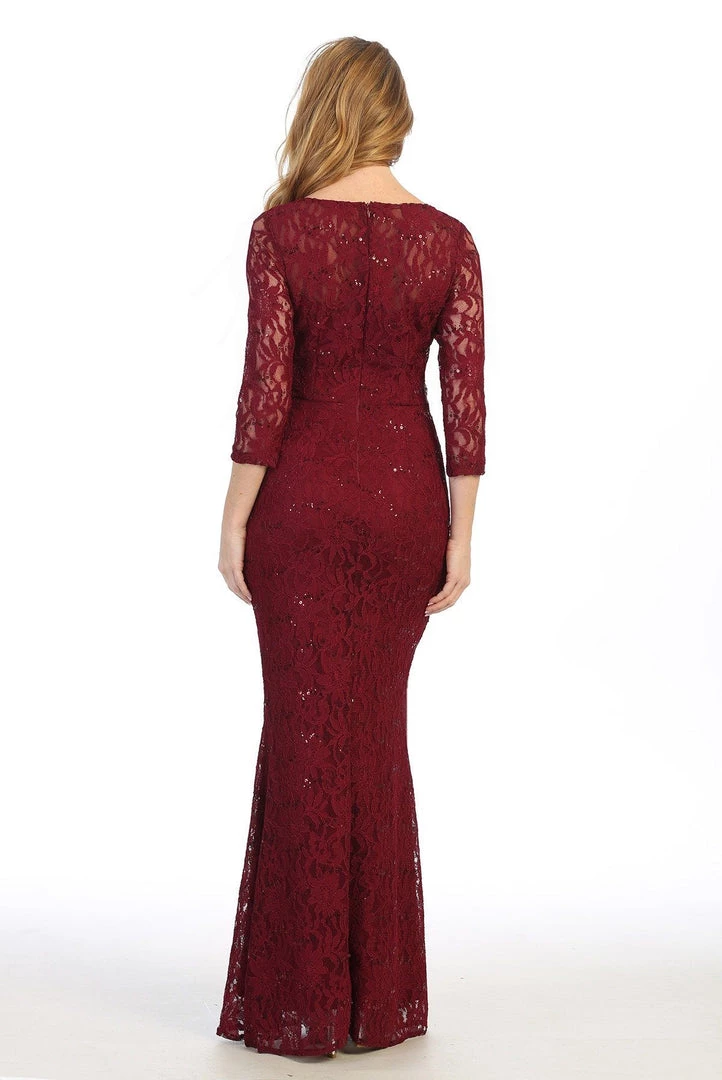 Fitted Sequin Lace Mermaid Dress With 3/4 Sleeves By Celavie 6432L Prom 4 Fitted Sequin Lace Mermaid Dress With 3/4 Sleeves By Celavie 6432L Prom