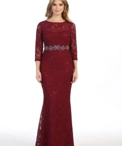 Fitted Sequin Lace Mermaid Dress With 3/4 Sleeves By Celavie 6432L Prom
