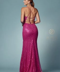 Fitted Sequin Lace-Up Back Gown By Nox Anabel R1031 Prom 12 Fitted Sequin Lace-Up Back Gown By Nox Anabel R1031 Prom