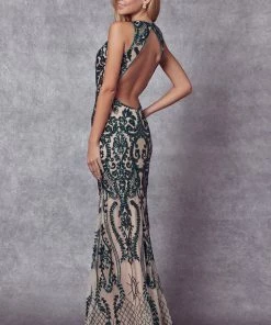 Prom Fitted Sequin Print V-Neck Gown By Juliet 243
