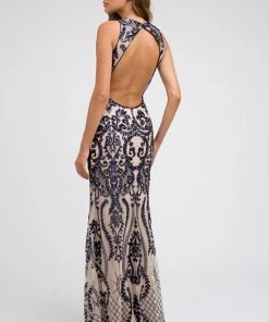 Prom Fitted Sequin Print V-Neck Gown By Juliet 243