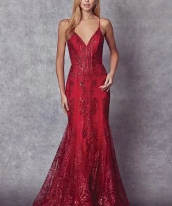 Prom Fitted Sequin Print V-Neck Gown By Juliet 274 40 Prom Fitted Sequin Print V-Neck Gown By Juliet 274