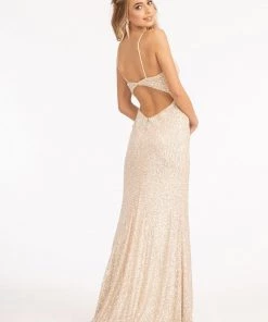 Fitted Sequin Slit Gown By Elizabeth K GL3023 Prom