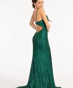 Fitted Sequin Slit Gown By Elizabeth K GL3023 Prom
