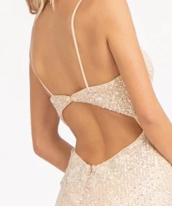 Fitted Sequin Slit Gown By Elizabeth K GL3023 Prom