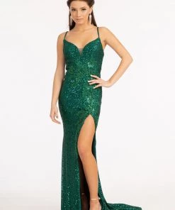 Fitted Sequin Slit Gown By Elizabeth K GL3023 Prom