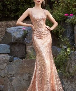 Fitted Sequin V-Neck Gown By Cinderella Divine CH235 Prom