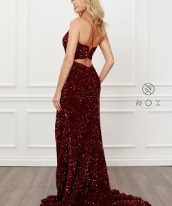 Fitted Sequin Velvet Gown By Nox Anabel R433 Prom