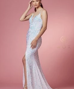 Fitted Sequin Velvet Gown By Nox Anabel R433 Prom