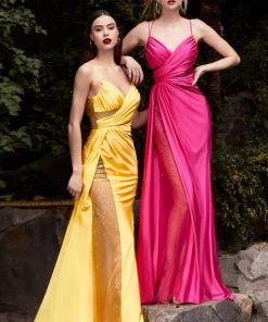 Fitted Sheer Rhinestone Gown By Cinderella Divine CDS410 Prom