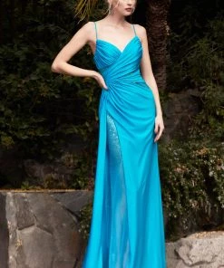 Fitted Sheer Rhinestone Gown By Cinderella Divine CDS410 Prom