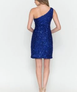 Fitted Short One Shoulder Sequin Dress By Poly USA 8804