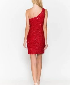 Fitted Short One Shoulder Sequin Dress By Poly USA 8804