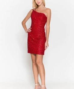 Fitted Short One Shoulder Sequin Dress By Poly USA 8804