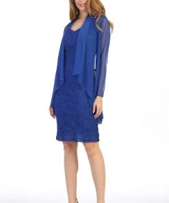 Bridesmaid Dresses Fitted Short Sequin Lace Dress With Cardigan By Celavie 6431