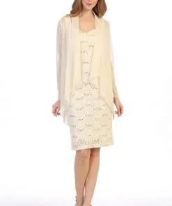 Bridesmaid Dresses Fitted Short Sequin Lace Dress With Cardigan By Celavie 6431