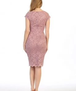 Fitted Short Sequin Lace Dress With Short Sleeves By Celavie 6372S