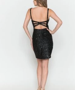 Prom Fitted Short Sequin V-Neck Dress By Poly USA 8806