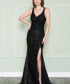 Fitted Sleeveless Sequin Gown By Poly USA 8872 Prom