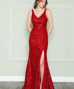 Fitted Sleeveless Sequin Gown By Poly USA 8872 Prom