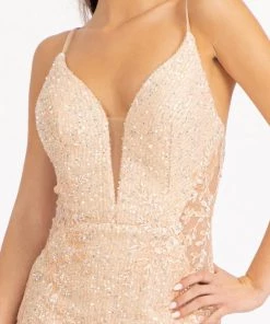 Fitted Sleeveless Sequin Slit Gown By Elizabeth K GL3029