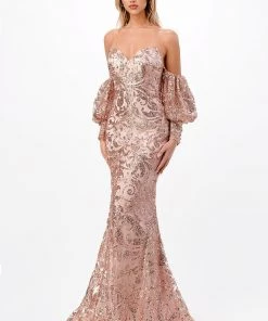 Fitted Strapless Glitter Gown By Cinderella Divine J820