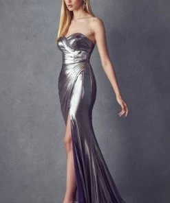 Prom Fitted Strapless Metallic Gown By Juliet 222