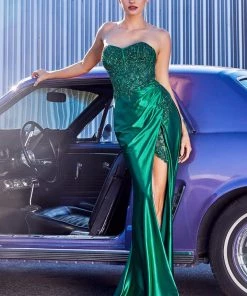 Fitted Strapless Satin Gown By Cinderella Divine CDS406