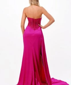 Fitted Strapless Satin Gown By Cinderella Divine CDS411 Prom