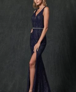 Prom Fitted Strappy Back Glitter Gown By Juliet 237