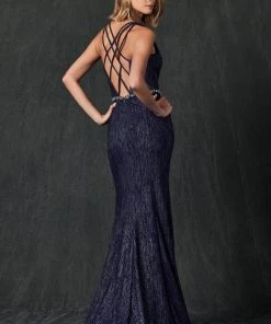 Prom Fitted Strappy Back Glitter Gown By Juliet 237