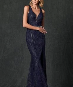 Prom Fitted Strappy Back Glitter Gown By Juliet 237